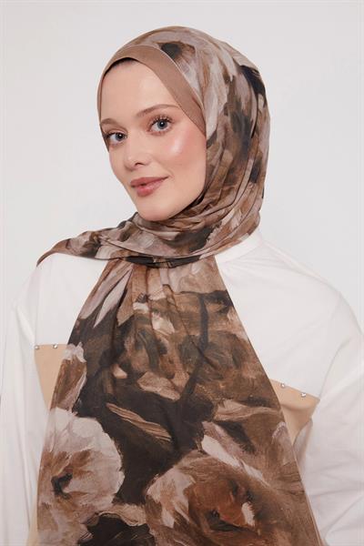 Desenli İpek Şal | Zarif Vizon