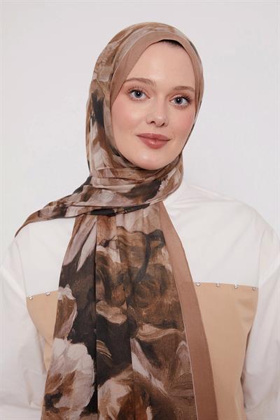 Desenli İpek Şal | Zarif Vizon