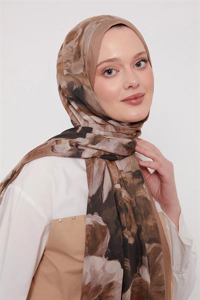 Desenli İpek Şal | Zarif Vizon