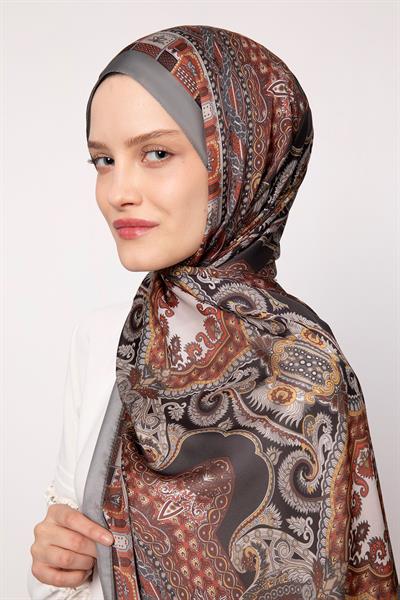 Hint İpeği Şal Antrasit Kiremit