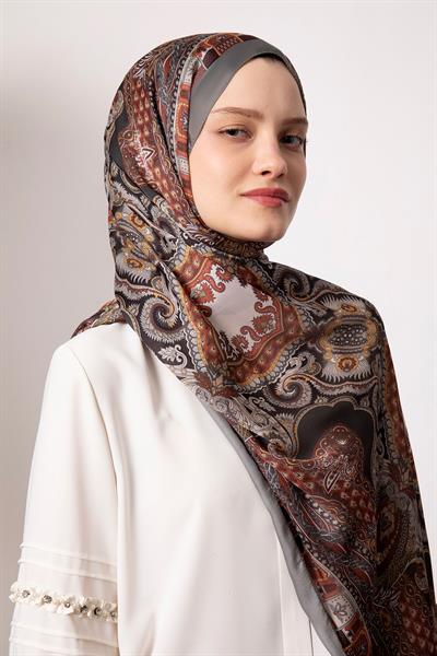 Hint İpeği Şal Antrasit Kiremit