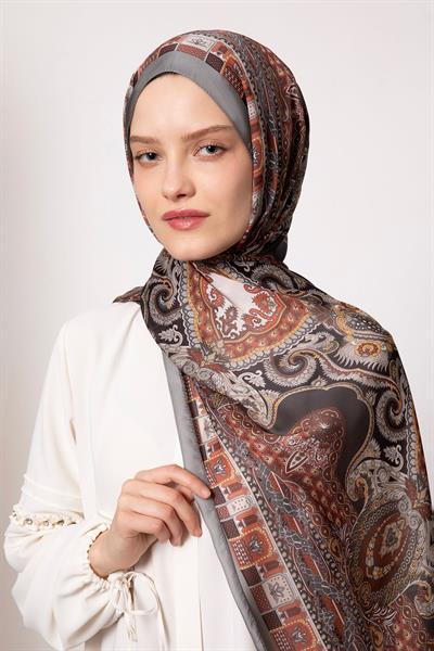 Hint İpeği Şal Antrasit Kiremit