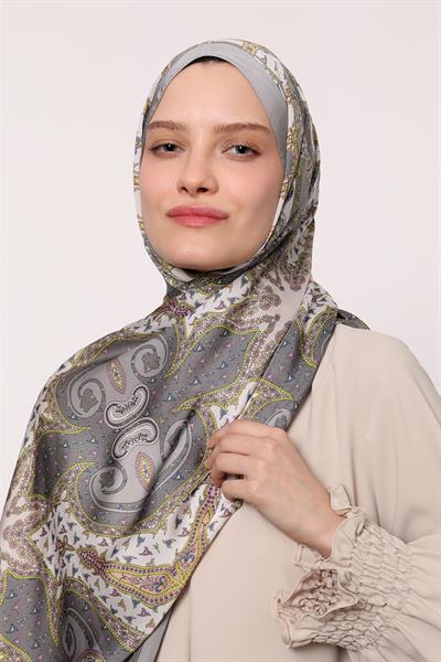 Hint İpeği Şal Gri Gold