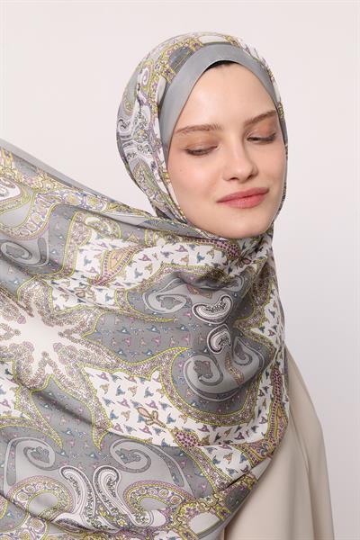 Hint İpeği Şal Gri Gold