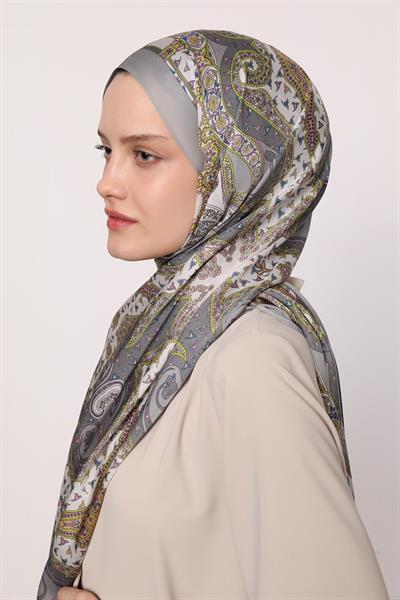 Hint İpeği Şal Gri Gold