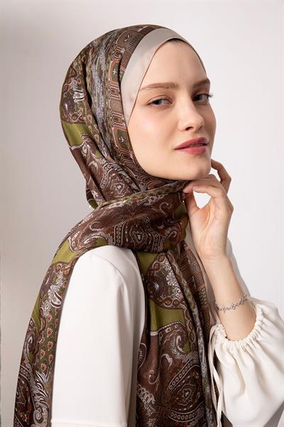 Hint İpeği Şal Gri Kahve