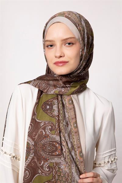 Hint İpeği Şal Gri Kahve