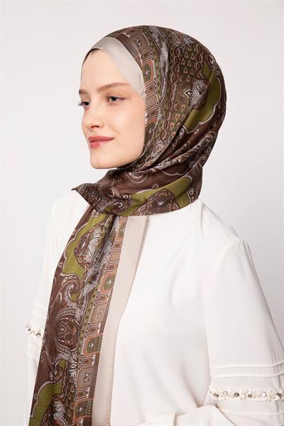 Hint İpeği Şal Gri Kahve