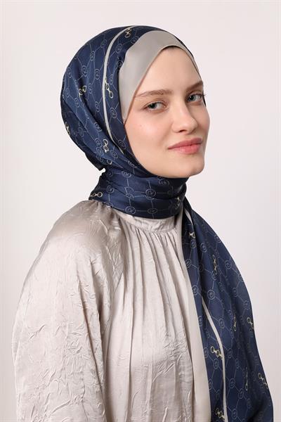 Hint İpeği Şal Gri Lacivert