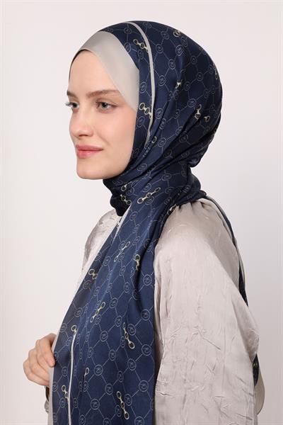 Hint İpeği Şal Gri Lacivert