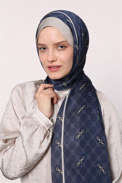 Hint İpeği Şal Gri Lacivert