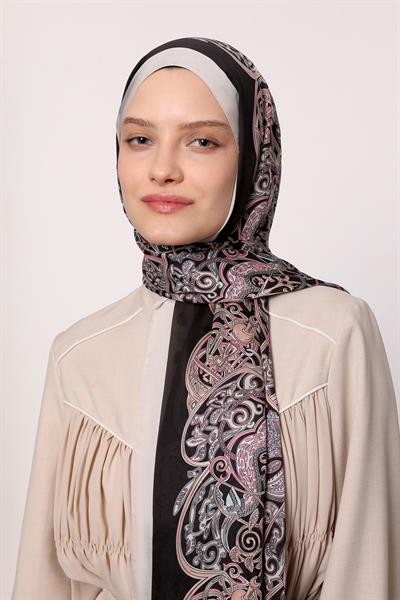 Hint İpeği Şal Gri Siyah