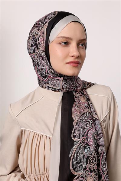 Hint İpeği Şal Gri Siyah