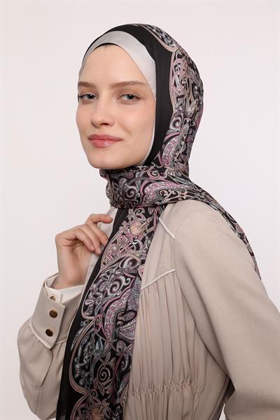 Hint İpeği Şal Gri Siyah