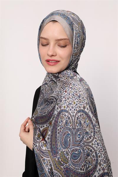 Hint İpeği Şal Gri Turkuaz