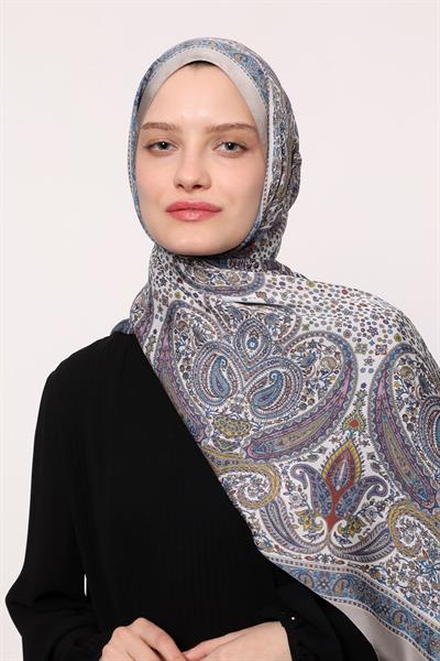 Hint İpeği Şal Gri Turkuaz