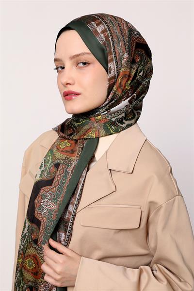 Hint İpeği Şal Haki Kahve