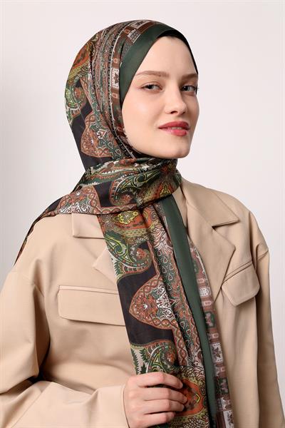 Hint İpeği Şal Haki Kahve