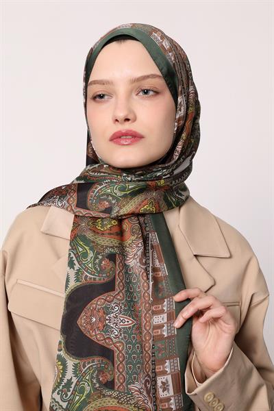 Hint İpeği Şal Haki Kahve