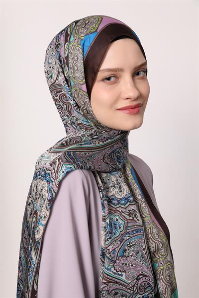 Hint İpeği Şal Kahverengi Mavi