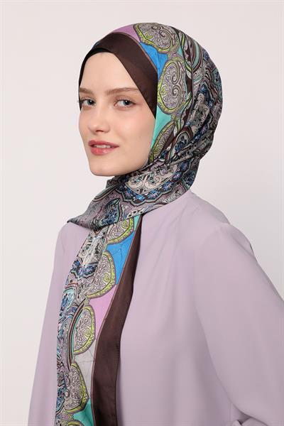 Hint İpeği Şal Kahverengi Mavi