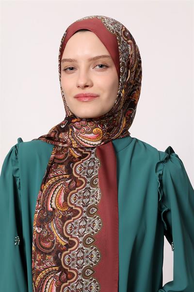 Hint İpeği Şal Koyu Kiremit