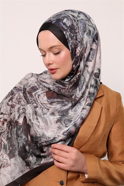 Hint İpeği Şal | Kurşuni Siyah