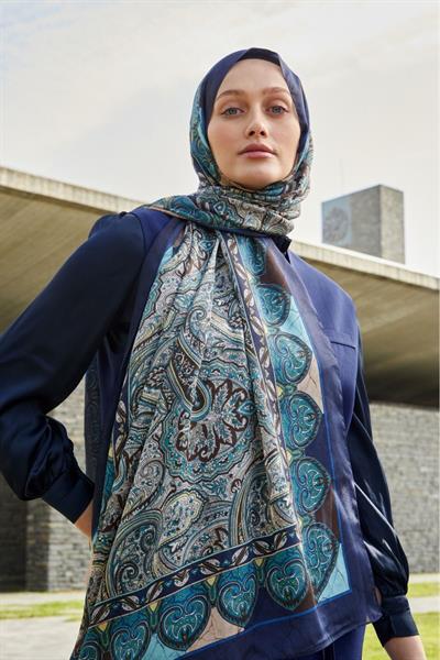 Hint İpeği Şal Lacivert