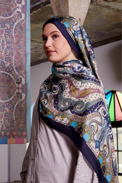 Hint İpeği Şal Lacivert