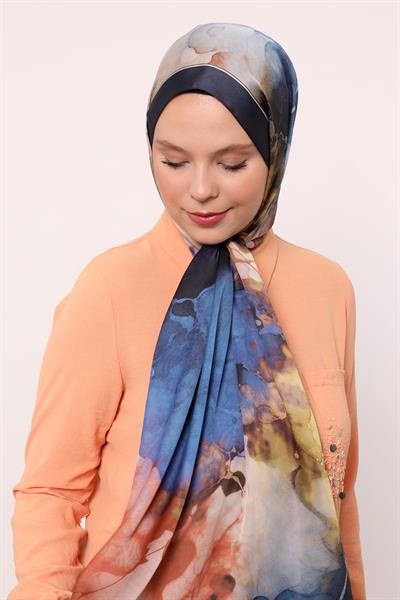 Hint İpeği Şal | Lacivert