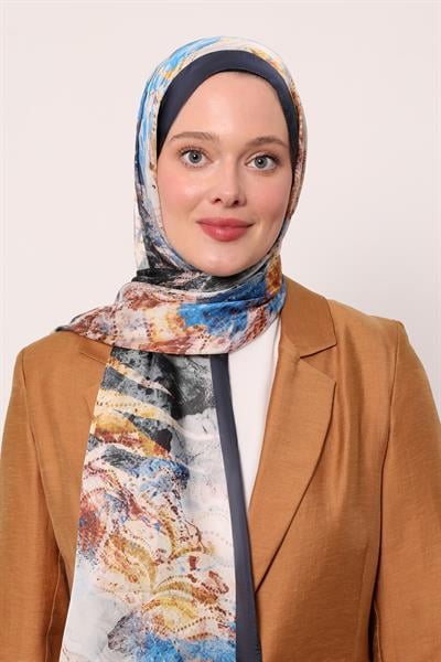 Hint İpeği Şal | Lacivert