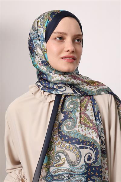 Hint İpeği Şal Lacivert