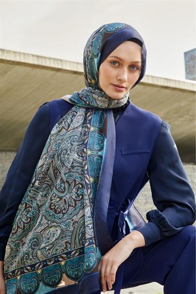 Hint İpeği Şal Lacivert