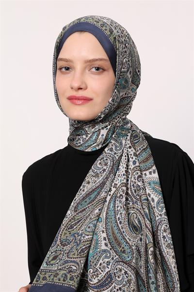 Hint İpeği Şal Lacivert Desen