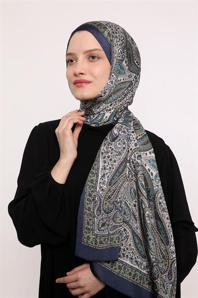 Hint İpeği Şal Lacivert Desen