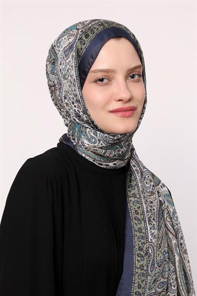 Hint İpeği Şal Lacivert Desen