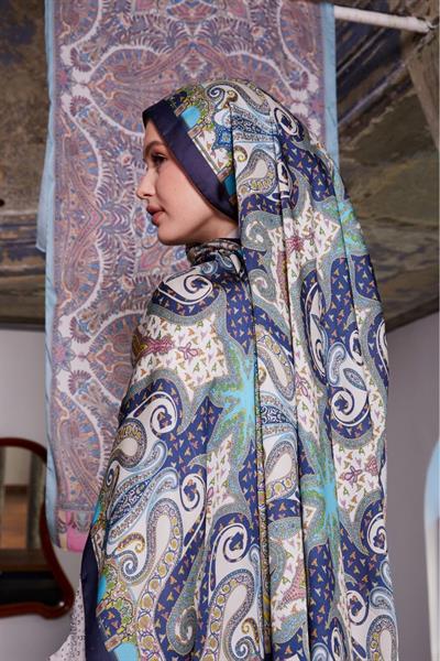 Hint İpeği Şal Lacivert