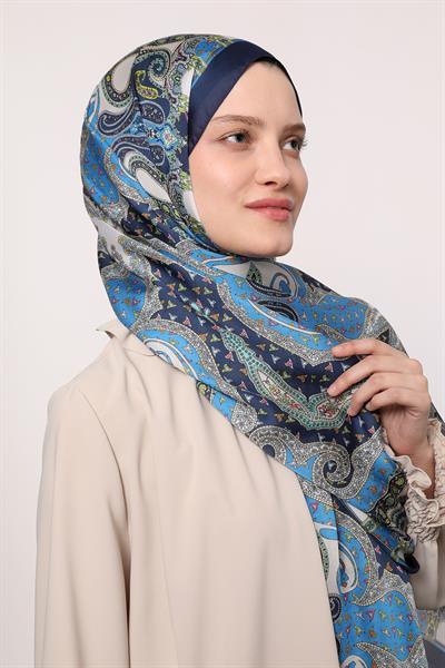 Hint İpeği Şal Lacivert Mavi