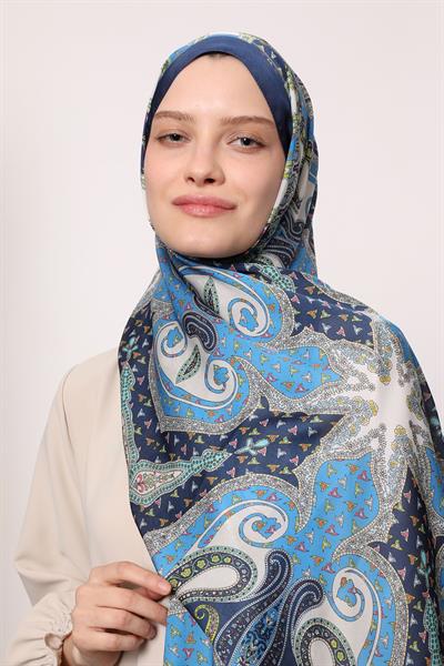 Hint İpeği Şal Lacivert Mavi