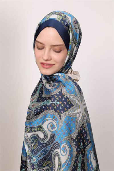 Hint İpeği Şal Lacivert Mavi