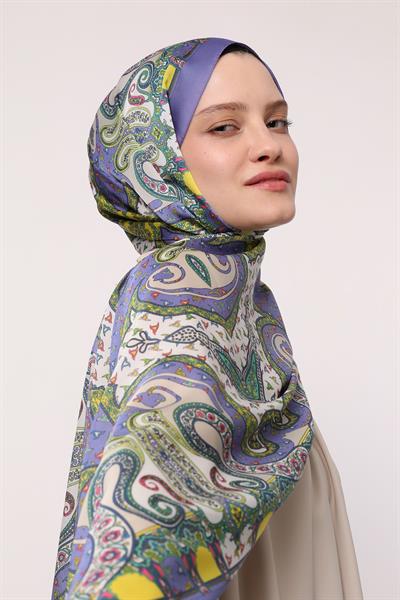 Hint İpeği Şal Mavi Sarı