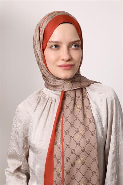 Hint İpeği Şal Mercan Vizon