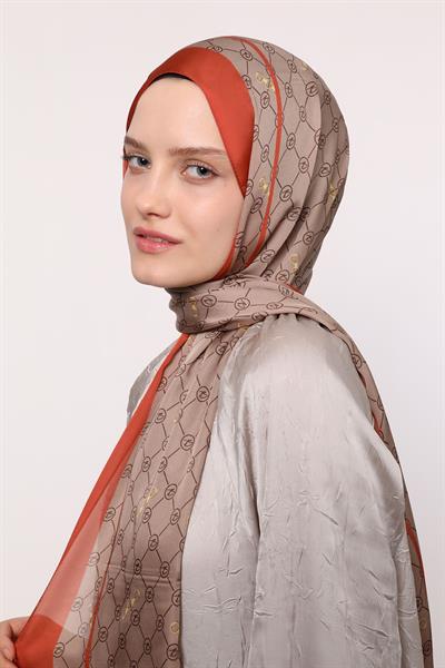 Hint İpeği Şal Mercan Vizon