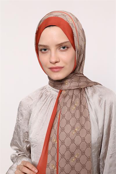 Hint İpeği Şal Mercan Vizon