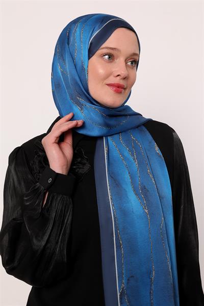 Hint İpeği Şal | Saks Mavi