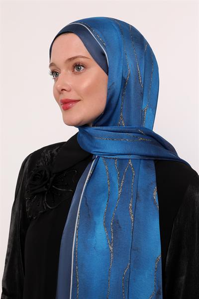 Hint İpeği Şal | Saks Mavi