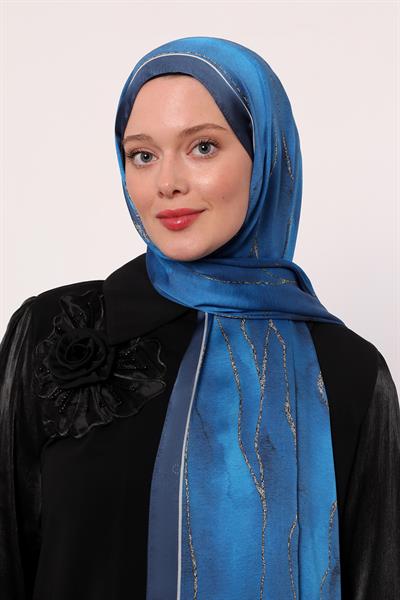 Hint İpeği Şal | Saks Mavi
