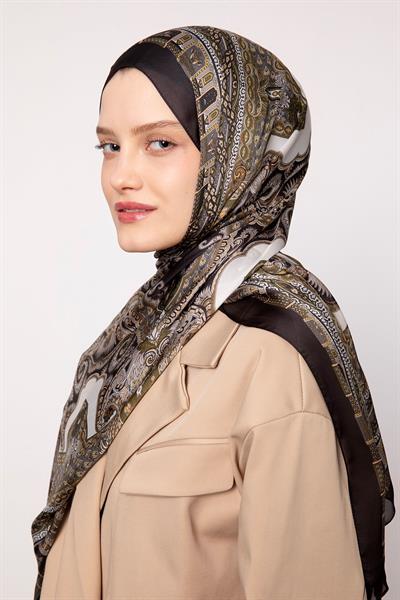Hint İpeği Şal Siyah Açık Kahve