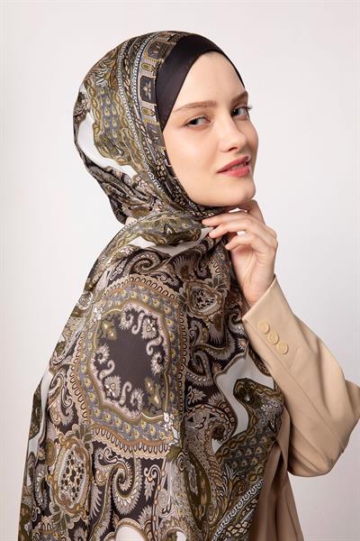 Hint İpeği Şal Siyah Açık Kahve