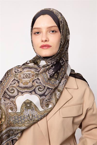 Hint İpeği Şal Siyah Açık Kahve